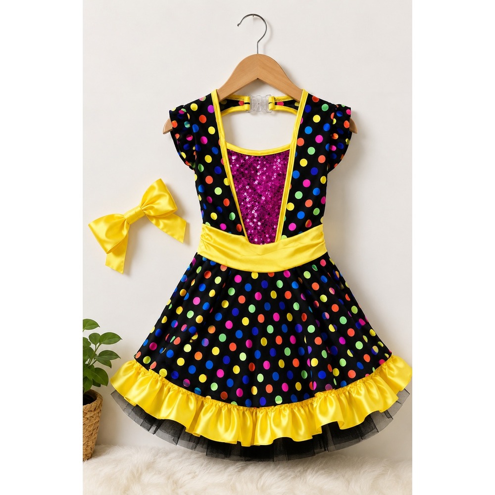Costume Gallery Kids Polka Dot Dance Dress Yellow Ruffle Sequin 15349 M Child